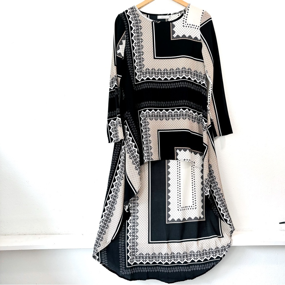 Dressfo Hi Low Long Sleeve Patterned Top Size Large